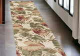 2' X 10' Beige Palm Leaves Wool Indoor Runner Rug - Homeroots - Flyclothing LLC