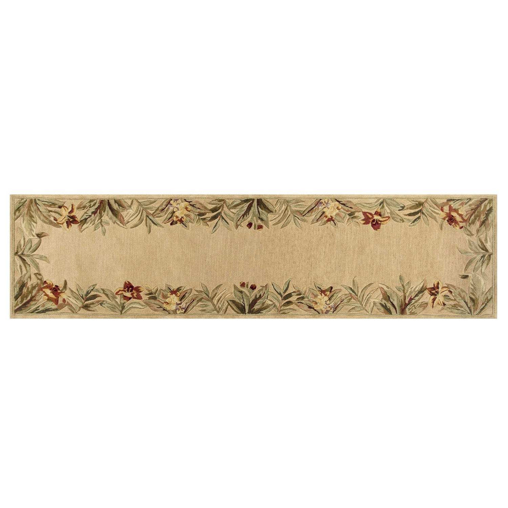 10' Ivory Hand Tufted Bordered Tropical Plants Indoor Runner Rug - Homeroots - Flyclothing LLC