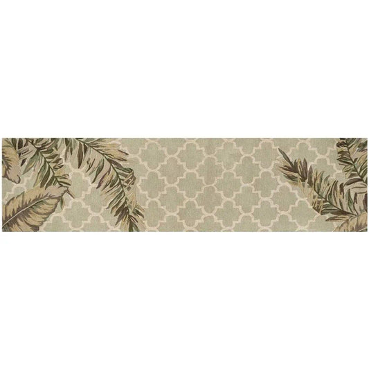 2' X 10' Sage Tropical Leaves Mosaic Wool Indoor Runner Rug - Homeroots - Flyclothing LLC