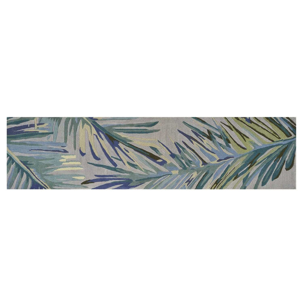 2' X 10' Grey Or Blue Tropical Leaves Wool Indoor Runner Rug - Homeroots - Flyclothing LLC