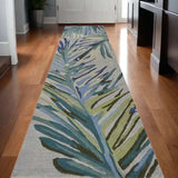 2' X 10' Grey Or Blue Tropical Leaves Wool Indoor Runner Rug - Homeroots - Flyclothing LLC