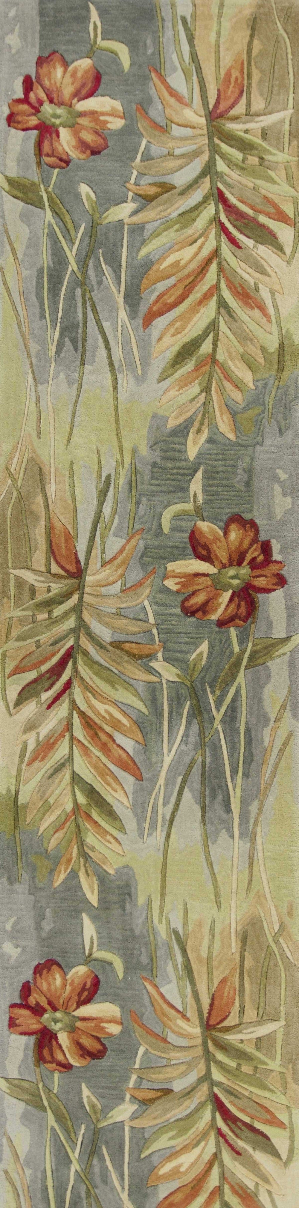 10' Green Blue Hand Tufted Tropical Plants Indoor Runner Rug - Homeroots - Flyclothing LLC