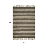 5' X 7' Brown and Beige Striped Hand Woven Area Rug - Homeroots - Flyclothing LLC