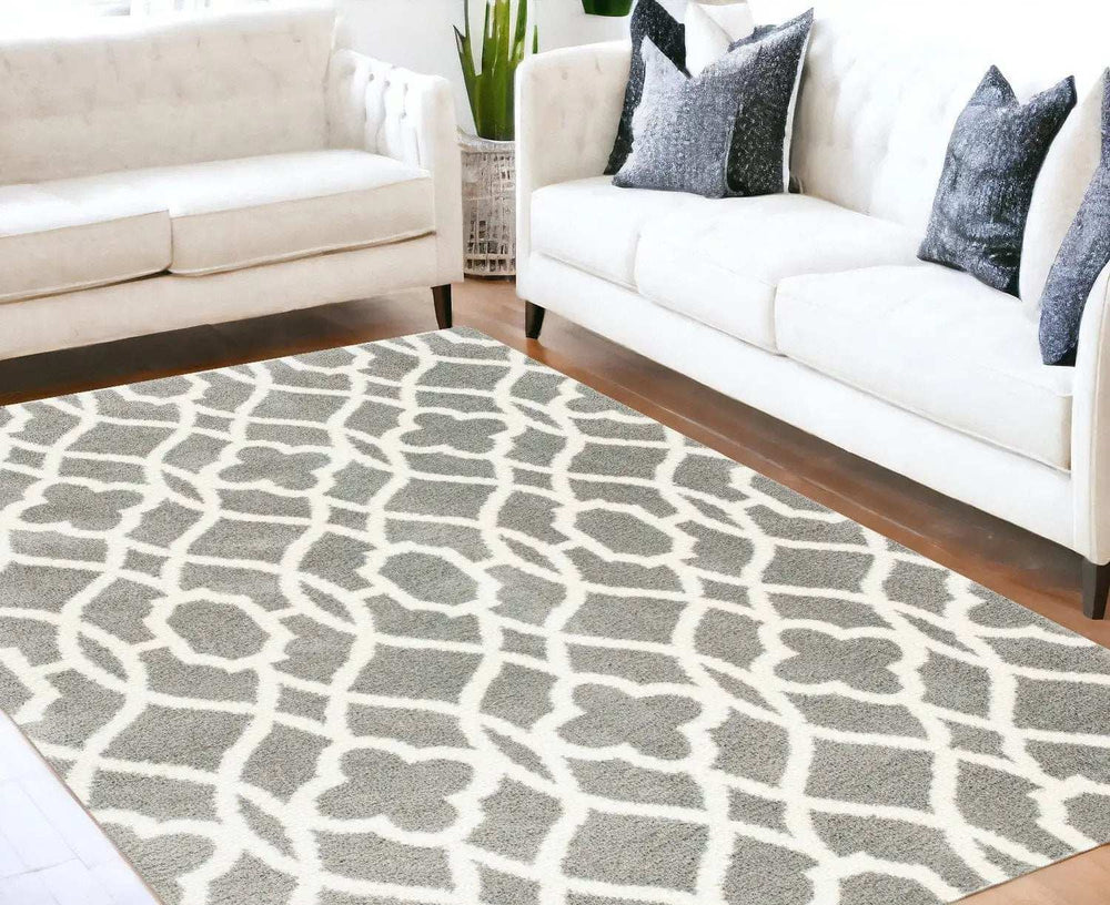 5' X 8' Grey Ivory Machine Woven Ogee Indoor Area Rug - Homeroots - Flyclothing LLC