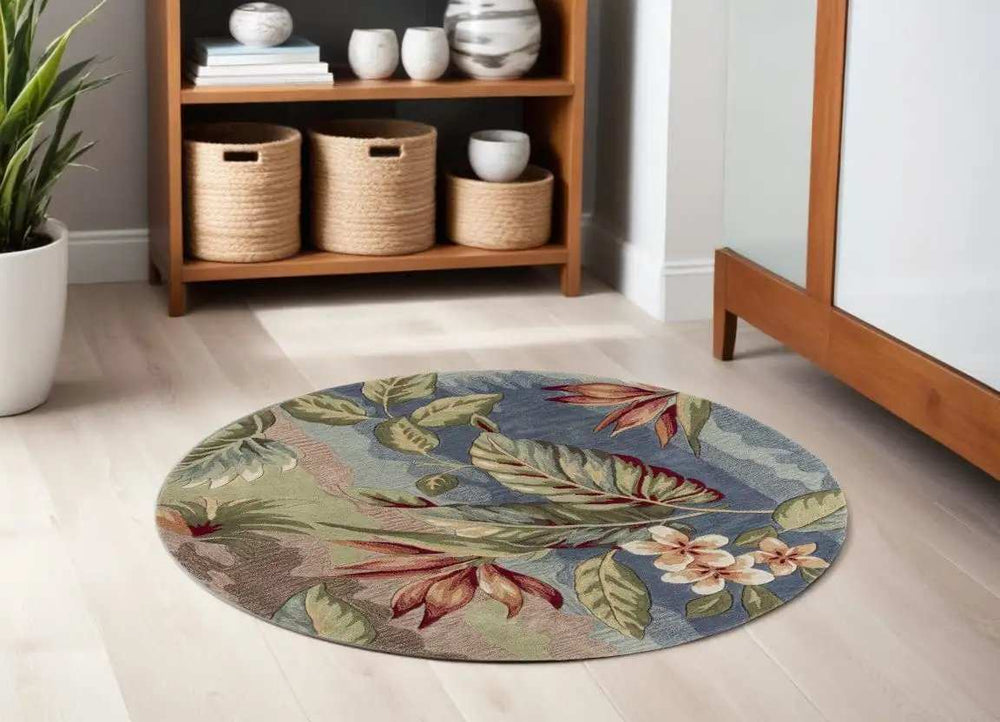 6' X 6' Blue and Green Hand Tufted Area Rug - Homeroots - Flyclothing LLC