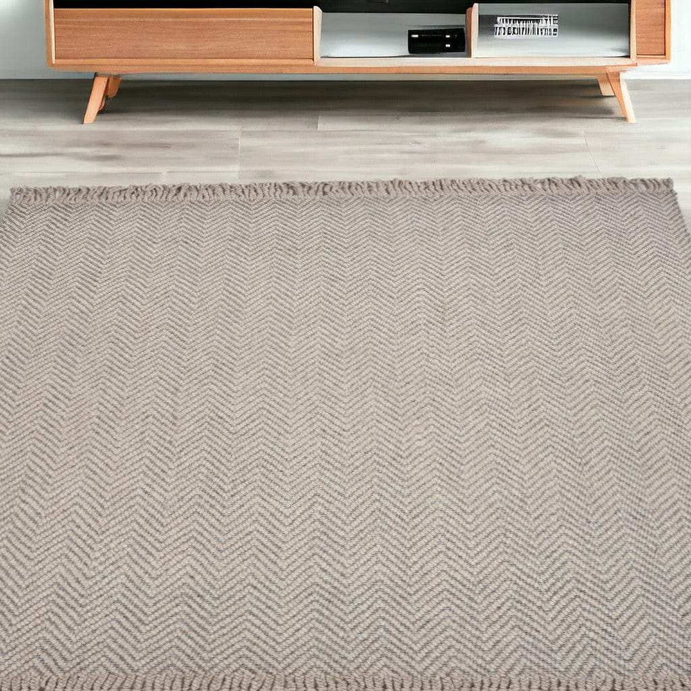 5' X 8' Oatmeal Beige Hand Woven Houndstooth Indoor Area Rug - Homeroots - Flyclothing LLC