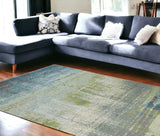 7' X 10' Blue Green Machine Woven Abstract Brushstroke Indoor Area Rug - Homeroots - Flyclothing LLC