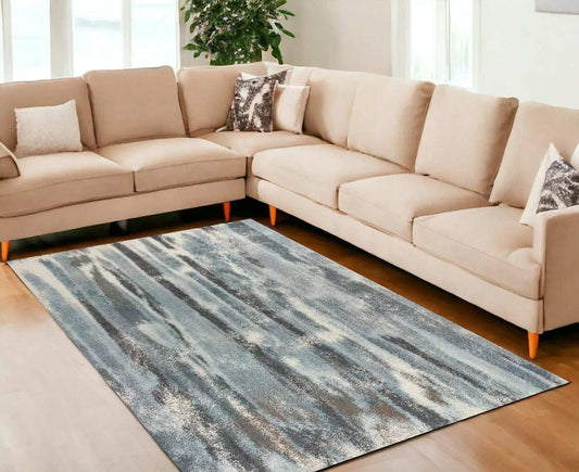 7' X 10' Teal Blue Machine Woven Abstract Stripes Indoor Area Rug - Homeroots - Flyclothing LLC