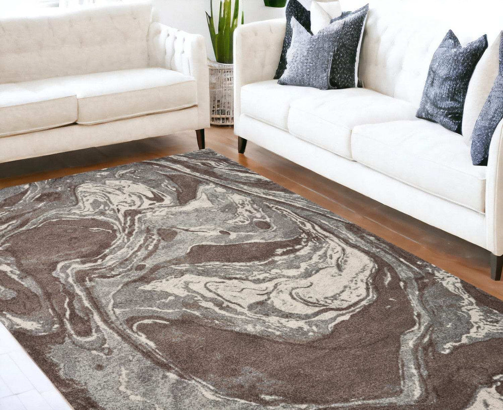 7' X 10' Mocha Brown Machine Woven Abstract Watercolor Indoor Area Rug - Homeroots - Flyclothing LLC