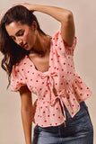 SO ME All Over Heart Ribbon Tie Baby Doll Valentine Blouse - Trendsi - Flyclothing LLC