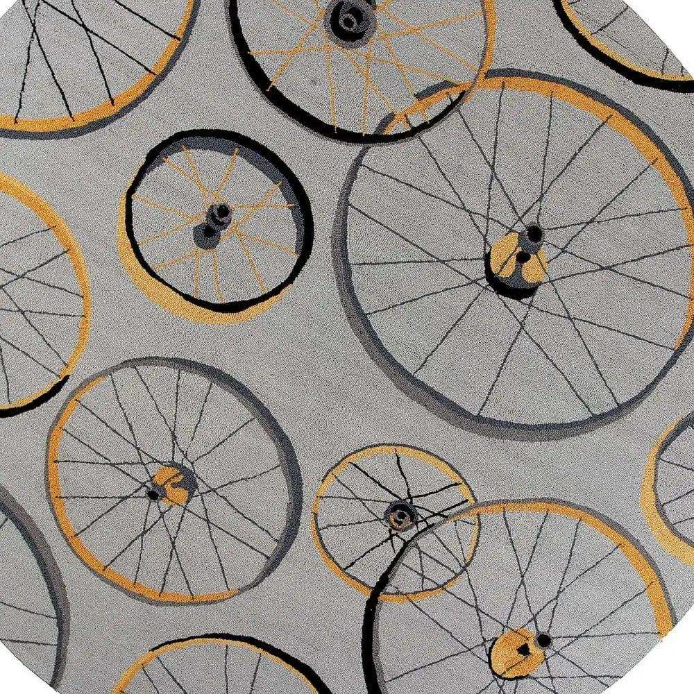 8' Grey Hand Hooked Wheels Round Indoor Area Rug - Homeroots - Flyclothing LLC