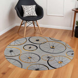 8' Grey Hand Hooked Wheels Round Indoor Area Rug - Homeroots - Flyclothing LLC