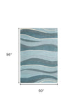 5' X 8' Aquamarine Abstract Waves Hand Tufted Wool Area Rug - Homeroots - Flyclothing LLC