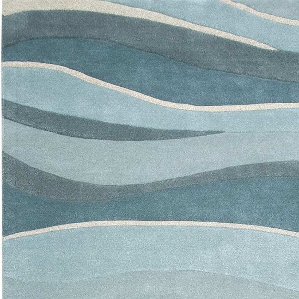 5' X 8' Aquamarine Abstract Waves Hand Tufted Wool Area Rug - Homeroots - Flyclothing LLC