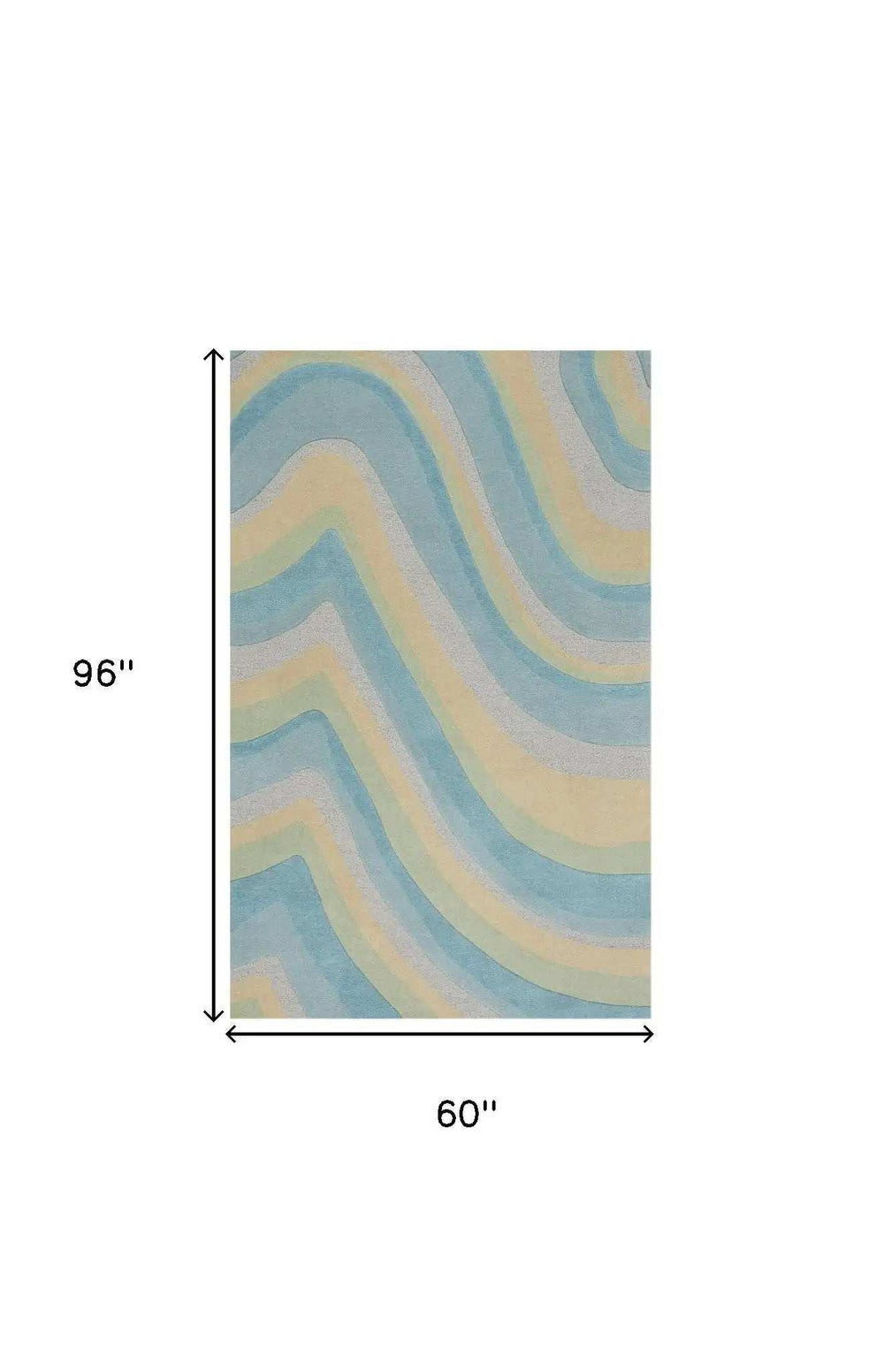 5' X 8' Ocean Blue Beige Hand Tufted Abstract Waves Indoor Area Rug - Homeroots - Flyclothing LLC