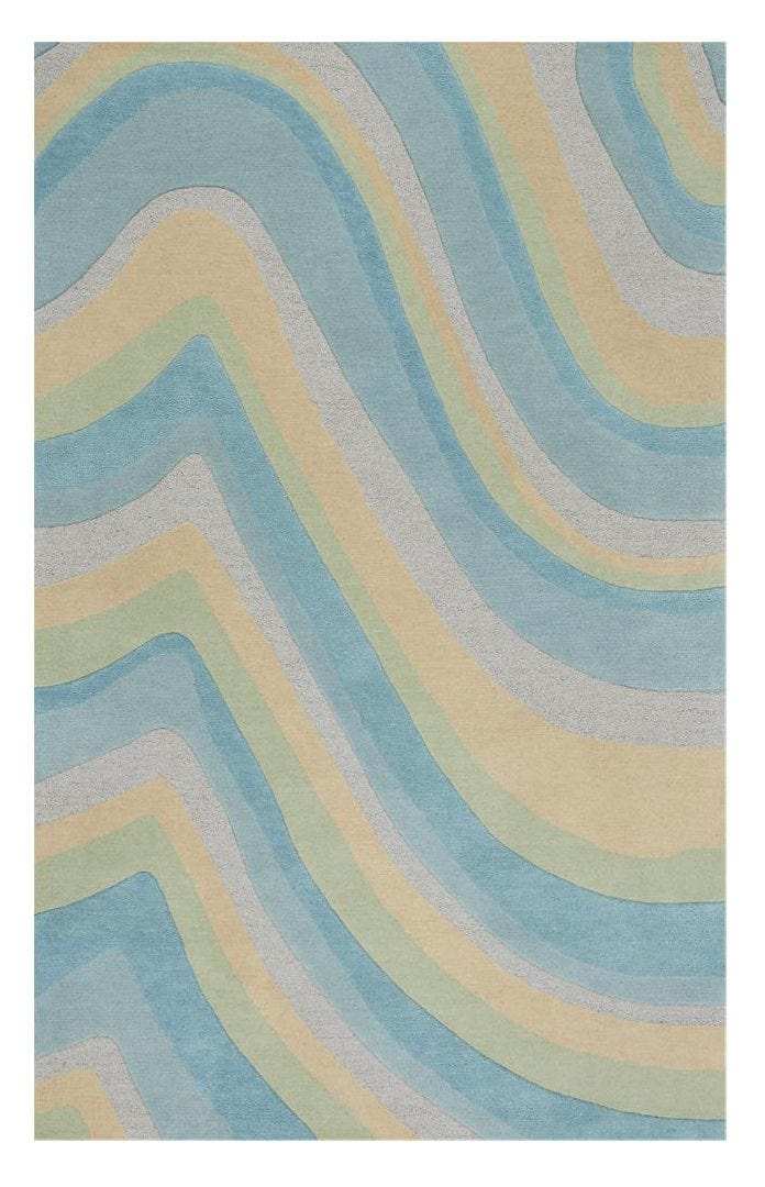 5' X 8' Ocean Blue Beige Hand Tufted Abstract Waves Indoor Area Rug - Homeroots - Flyclothing LLC