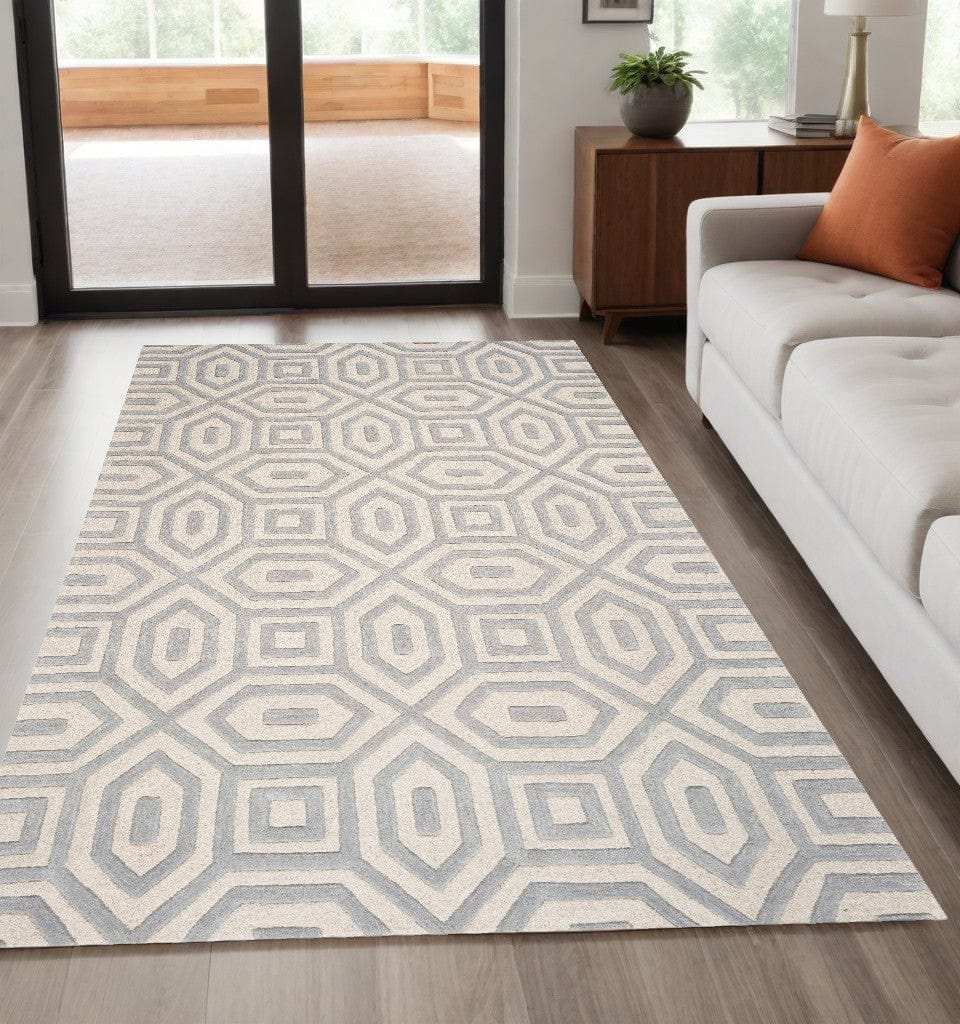 5' X 8' Grey Hand Tufted Geometric Indoor Area Rug - Homeroots - Flyclothing LLC