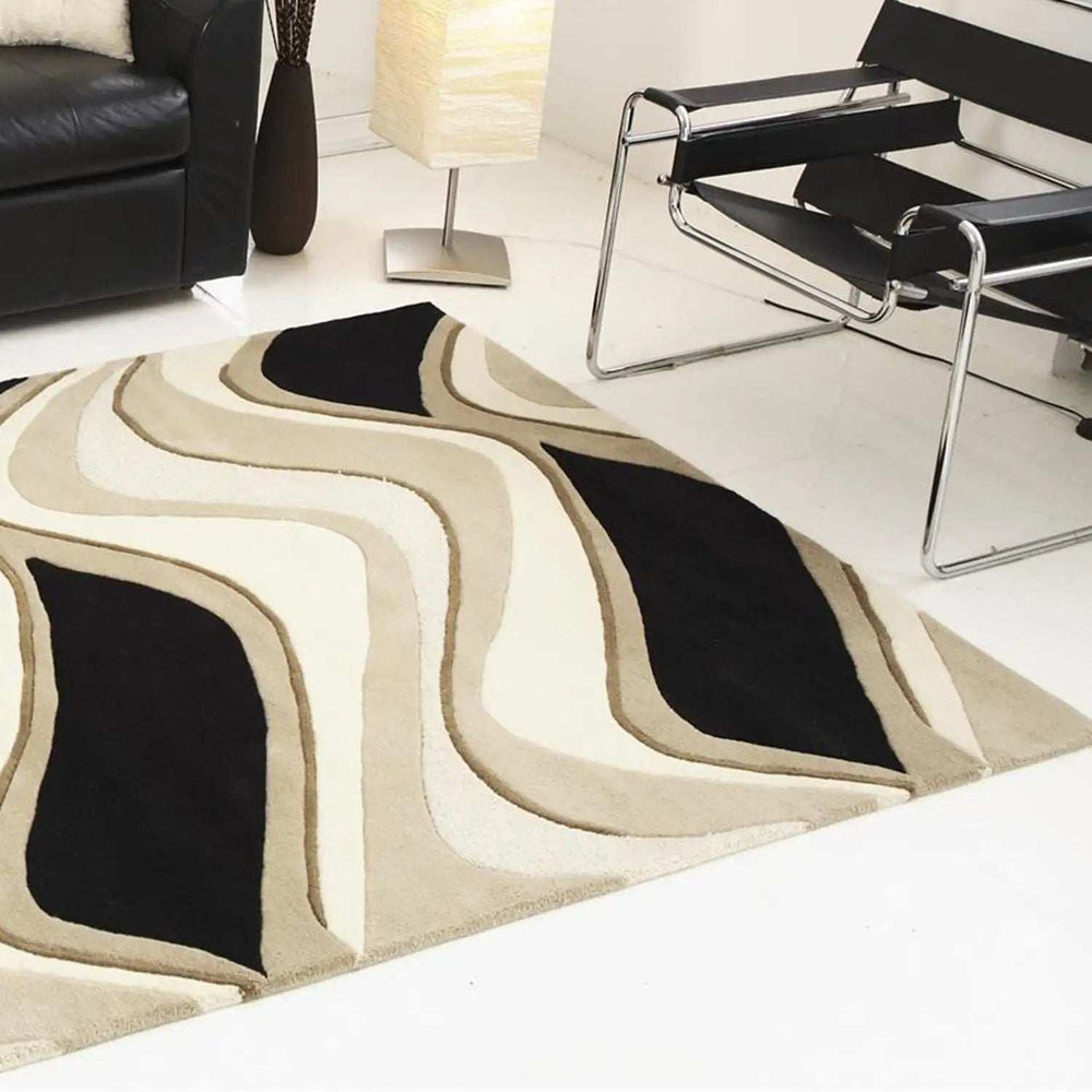 5' X 8' Wool Black Or Beige Area Rug - Homeroots - Flyclothing LLC
