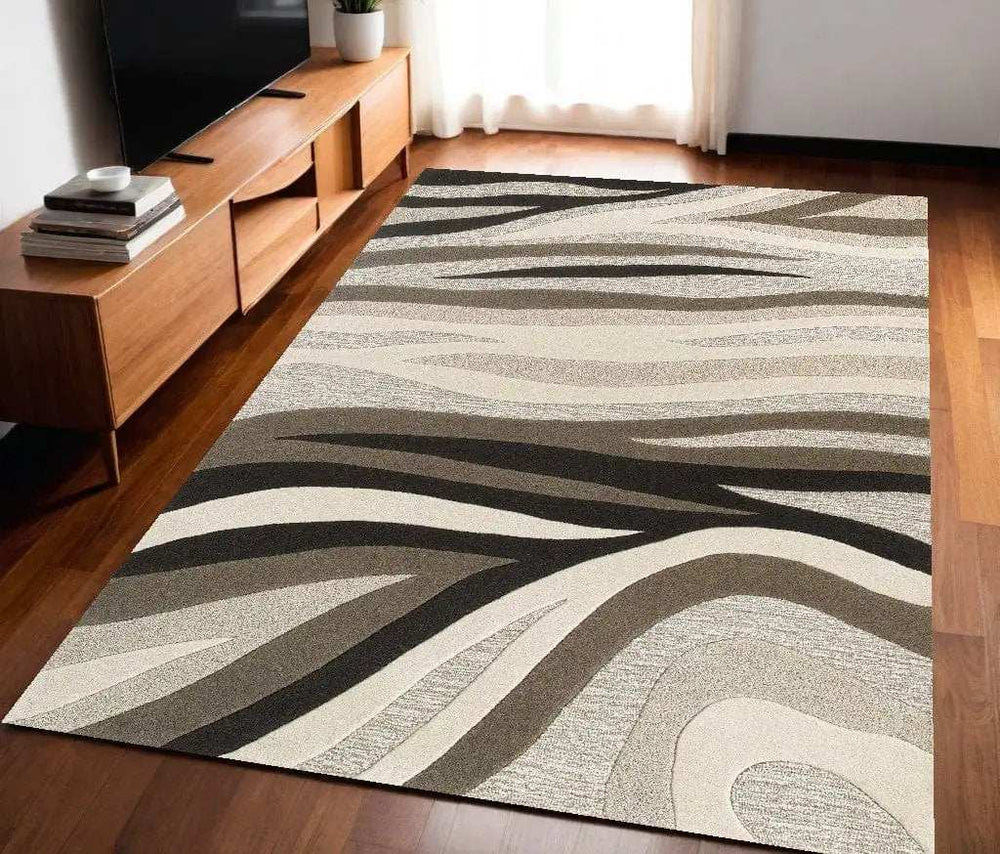 5' X 8' Wool Black Or Beige Area Rug - Homeroots - Flyclothing LLC