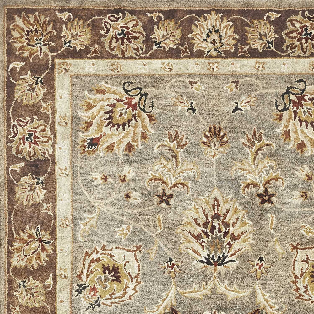 5' X 8' Grey Or Mocha Floral Bordered Wool Indoor Area Rug - Homeroots - Flyclothing LLC
