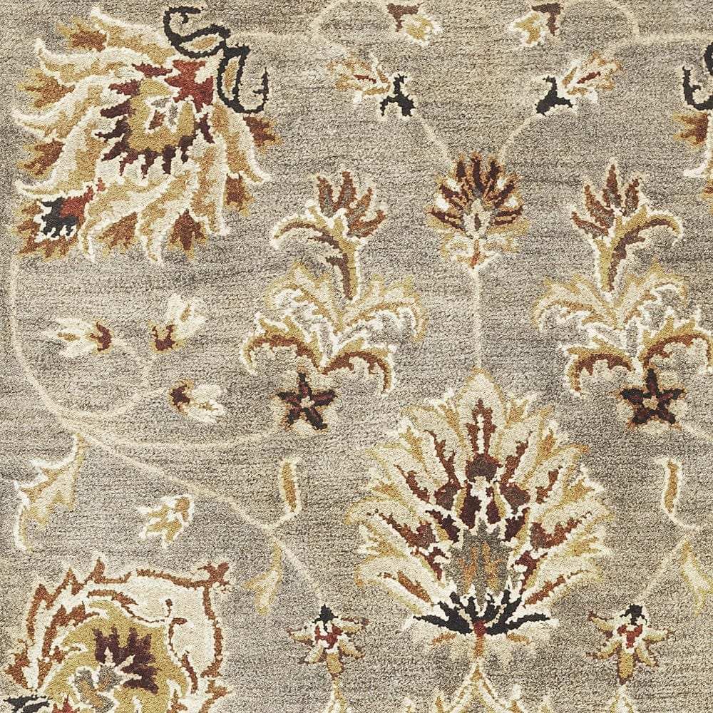 5' X 8' Grey Or Mocha Floral Bordered Wool Indoor Area Rug - Homeroots - Flyclothing LLC