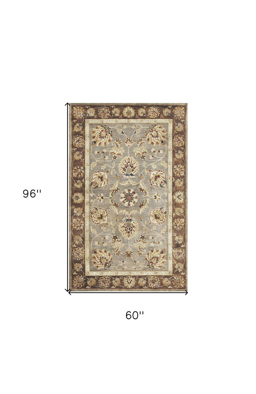 5' X 8' Grey Or Mocha Floral Bordered Wool Indoor Area Rug - Homeroots - Flyclothing LLC