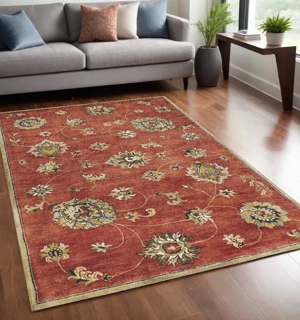 5' X 8' Sienna Floral Vine Wool Indoor Area Rug - Homeroots - Flyclothing LLC