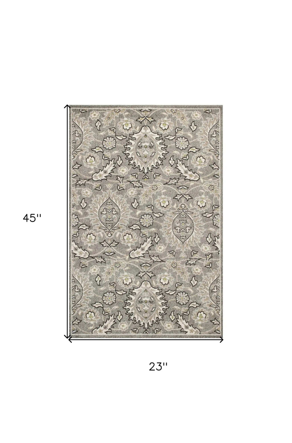 2' X 4' Gray and Ivory Floral Area Rug - Homeroots - Flyclothing LLC