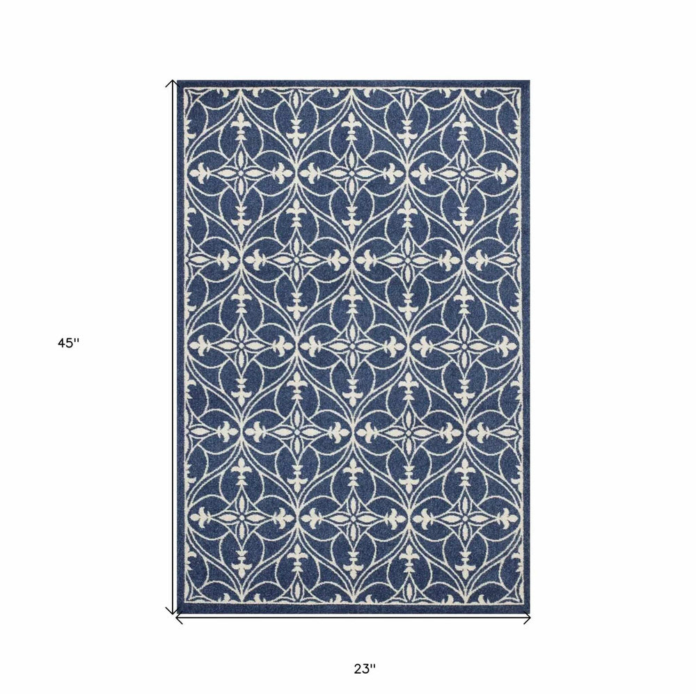 2' X 3' Blue and Ivory Area Rug - Homeroots - Flyclothing LLC