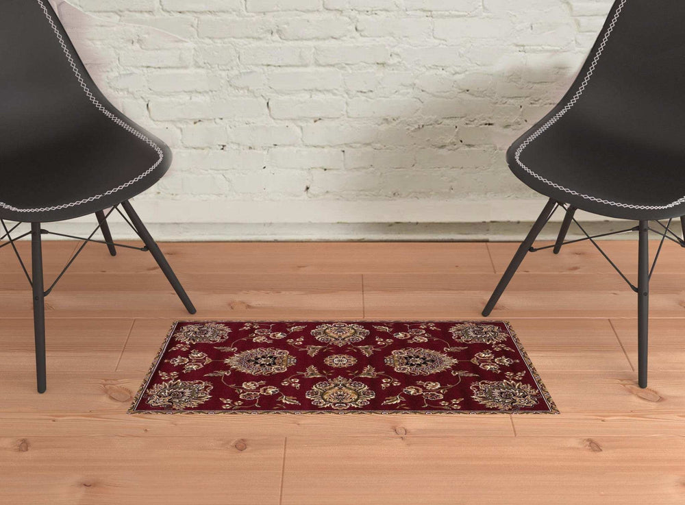 2' X 3' Red Ivory Machine Woven Floral Traditional Indoor Accent Rug - Homeroots - Flyclothing LLC