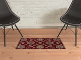 2' X 3' Red Ivory Machine Woven Floral Traditional Indoor Accent Rug - Homeroots - Flyclothing LLC