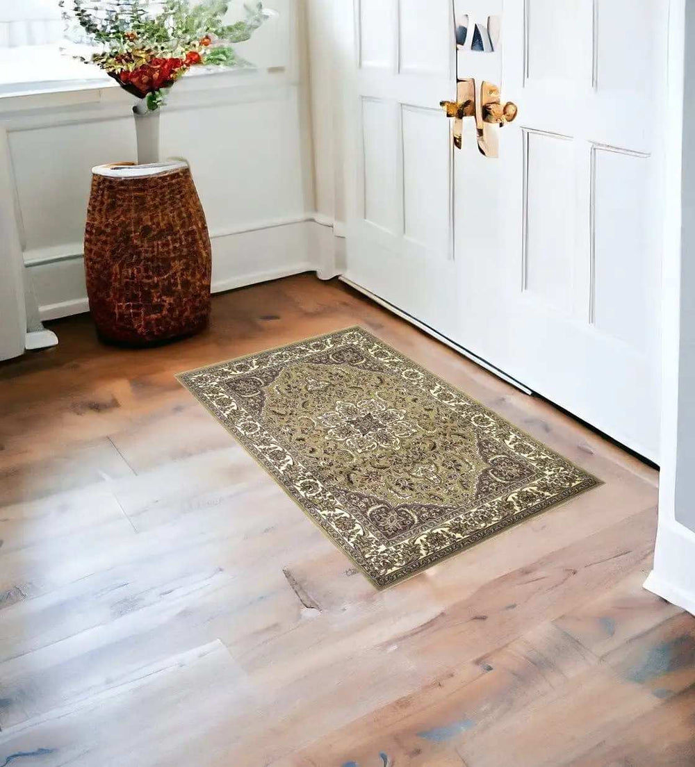 2' X 3' Beige And Ivory Floral Medallion Area Rug - Homeroots - Flyclothing LLC