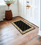 2' X 3' Black Machine Woven Hand Carved Fleur De Lis Indoor Accent Rug - Homeroots - Flyclothing LLC