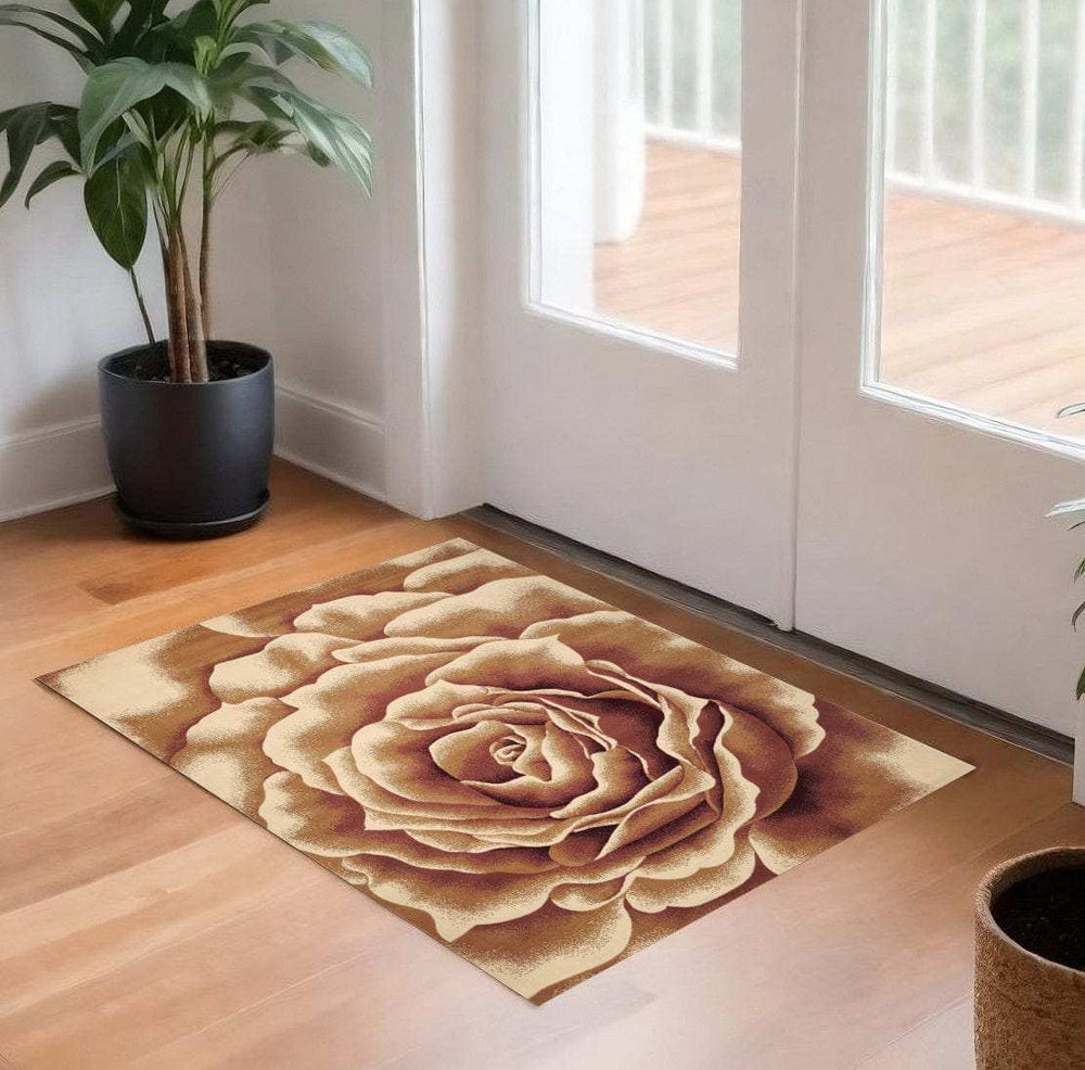2' X 3' Ivory Machine Woven Hand Carved Oversized Floral Indoor Accent Rug - Homeroots - Flyclothing LLC