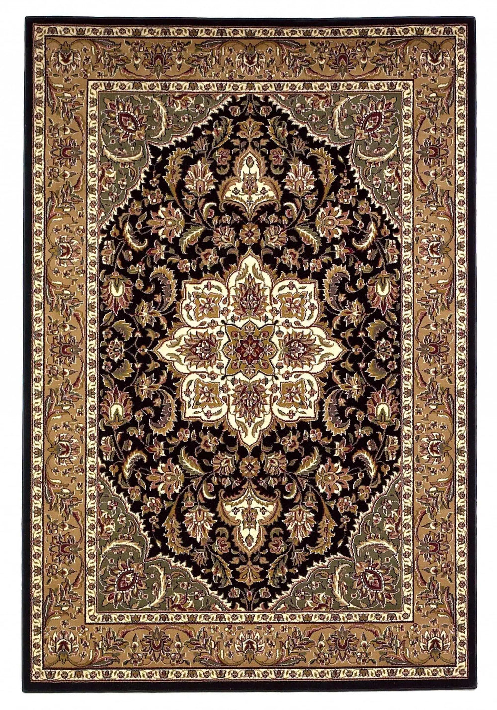 2' X 3' Black Beige Machine Woven Floral Medallion Indoor Accent Rug - Homeroots - Flyclothing LLC