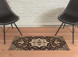 2' X 3' Black Beige Machine Woven Floral Medallion Indoor Accent Rug - Homeroots - Flyclothing LLC