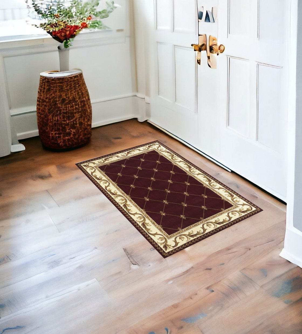 2' X 3' Red Machine Woven Hand Carved Fleur De Lis Indoor Accent Rug - Homeroots - Flyclothing LLC