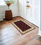 2' X 3' Red Machine Woven Hand Carved Fleur De Lis Indoor Accent Rug - Homeroots - Flyclothing LLC