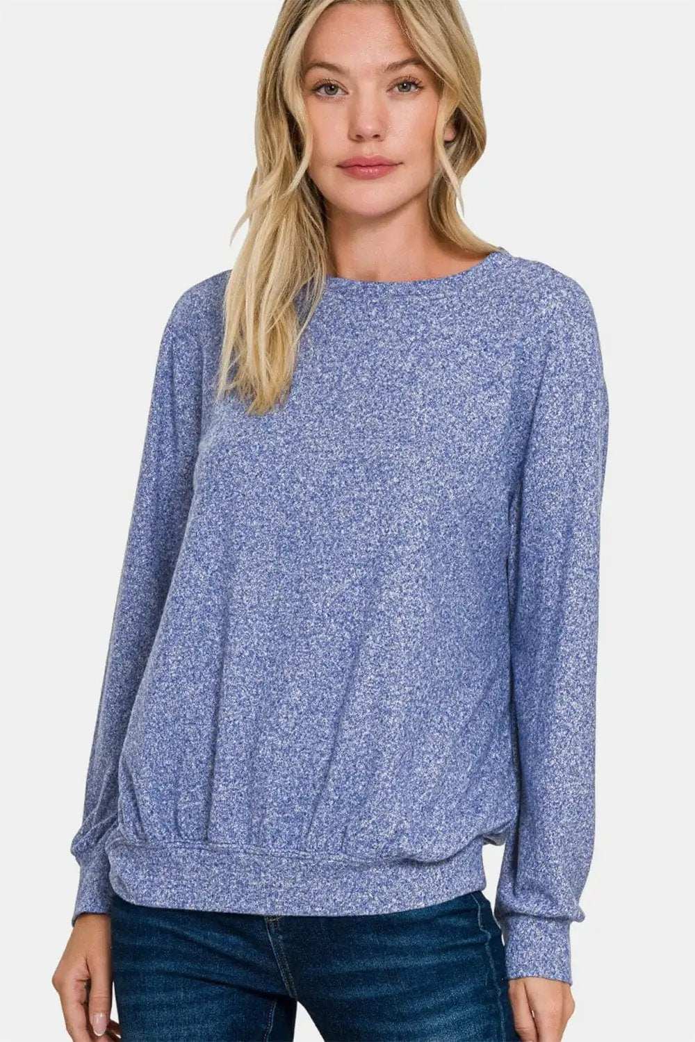 Zenana Full Size Melange Round Neck Top - Trendsi - Flyclothing LLC