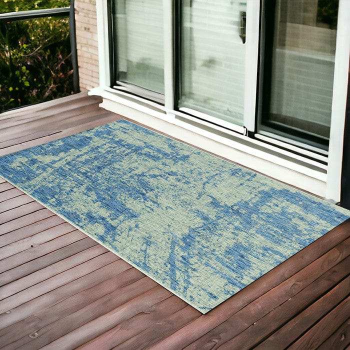 3' X 5' Blue and Green Abstract Indoor Outdoor Area Rug - Homeroots - Flyclothing LLC
