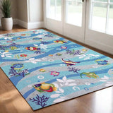2' X 4' Blue Fish and Coral Hand Tufted Area Rug - Homeroots - Flyclothing LLC