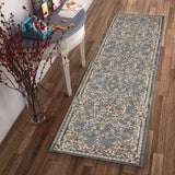 8' Slate Blue Bordered Floral Indoor Runner Rug - Homeroots - Flyclothing LLC