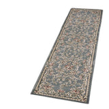 8' Slate Blue Bordered Floral Indoor Runner Rug - Homeroots - Flyclothing LLC