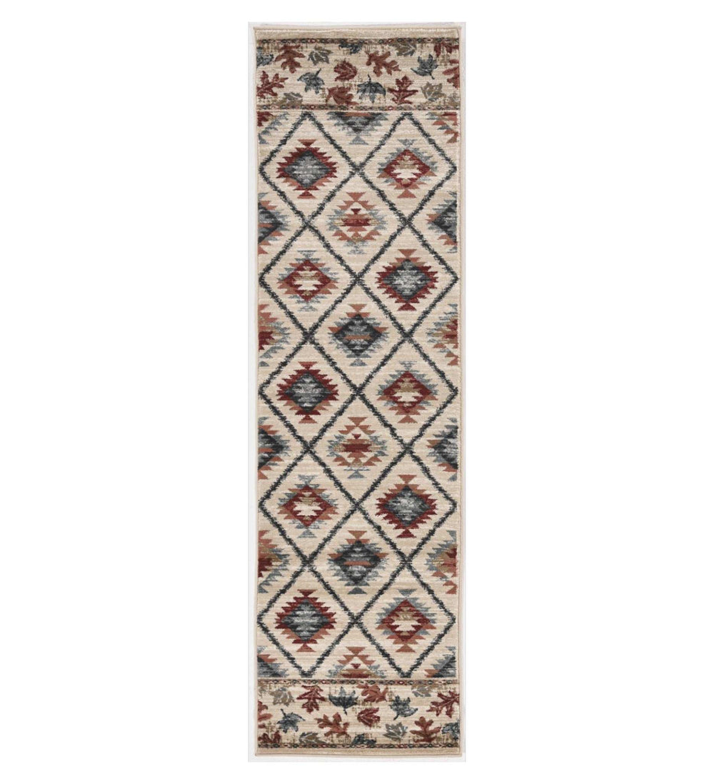 8' Ivory Machine Woven Geometric Lodge Indoor Runner Rug - Homeroots - Flyclothing LLC