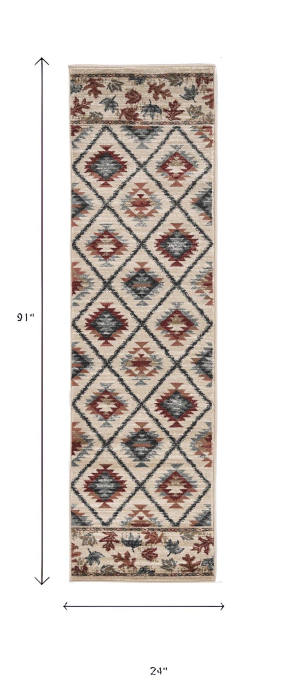 8' Ivory Machine Woven Geometric Lodge Indoor Runner Rug - Homeroots - Flyclothing LLC