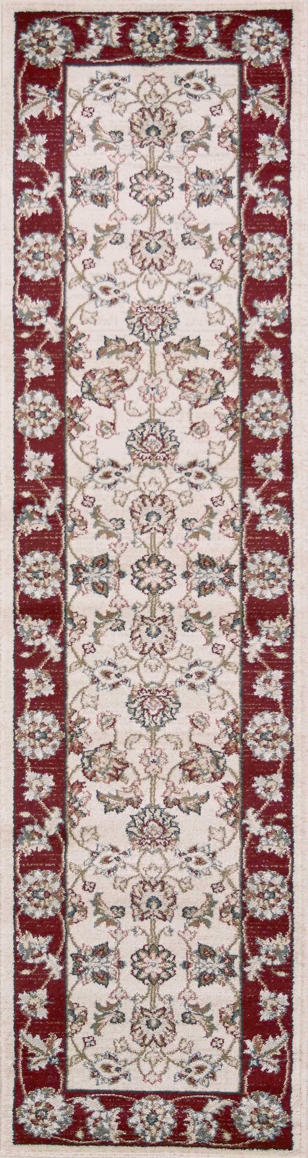 8' Ivory Red Bordered Floral Indoor Runner Rug - Homeroots - Flyclothing LLC