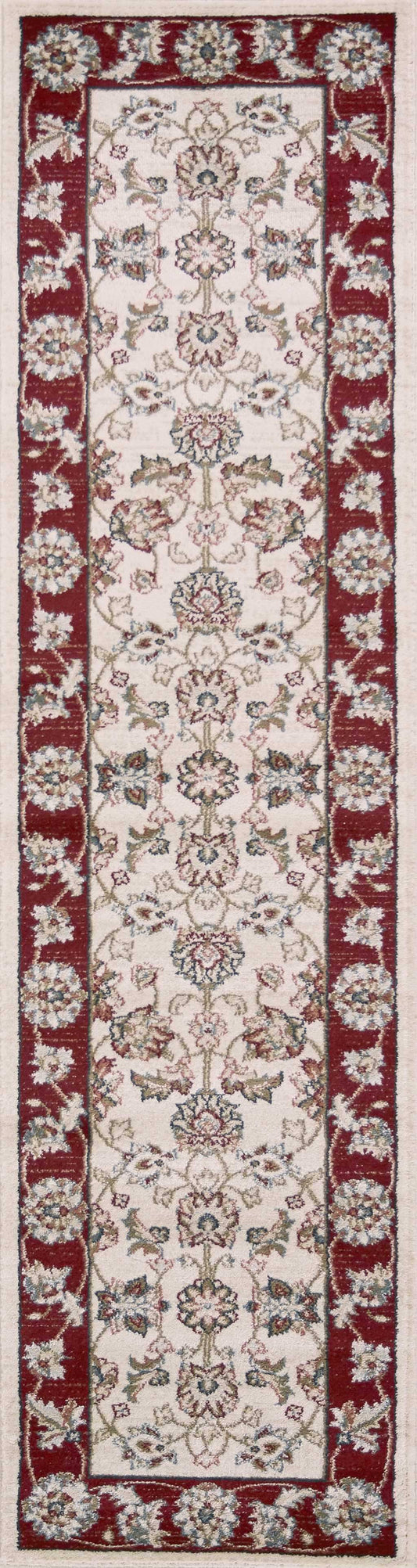 8' Ivory Red Bordered Floral Indoor Runner Rug - Homeroots - Flyclothing LLC