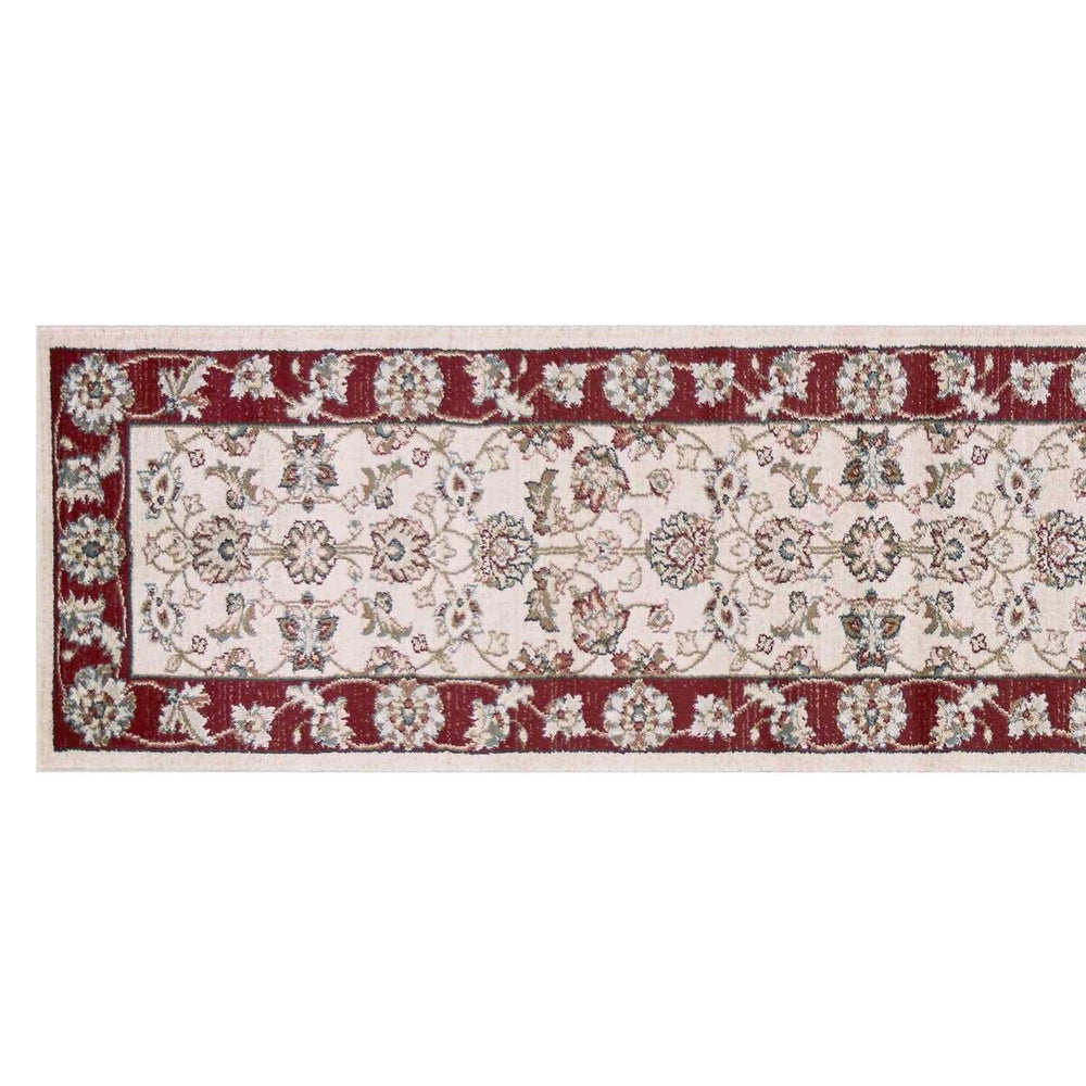 8' Ivory Red Bordered Floral Indoor Runner Rug - Homeroots - Flyclothing LLC