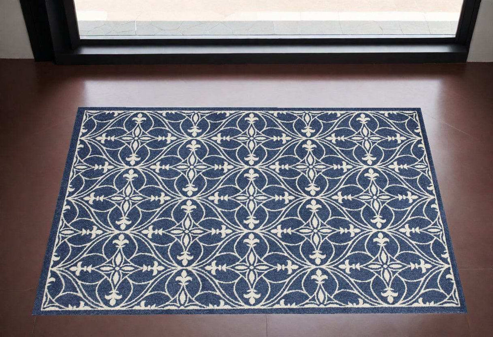 3' X 5' Blue and Ivory Area Rug - Homeroots - Flyclothing LLC