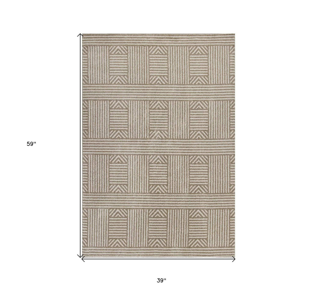 3' X 5' Beige and Ivory Geometric Indoor Outdoor Area Rug - Homeroots - Flyclothing LLC